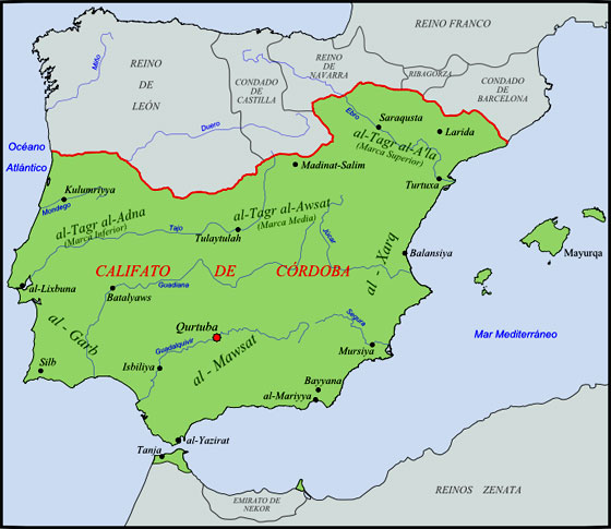 Mapa del Califato de Córdoba alrededor del año 1000. Autor: Té y Kriptonita