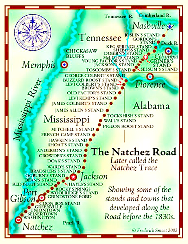 Mapa de la Natchez Trace Parkway