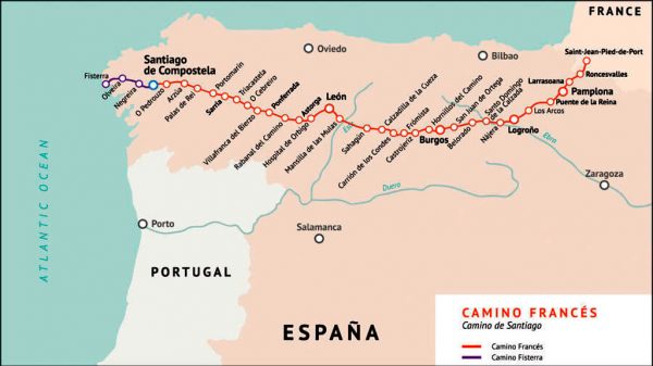 mapa del camino de Santiago Francés 